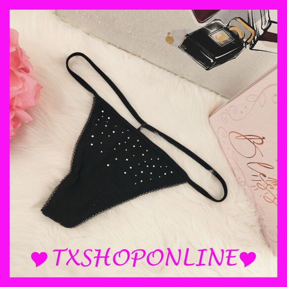 💗👙Victoria's Secret Cotton bling rhinestones V-string Thong👙💗 - Picture 2 of 5